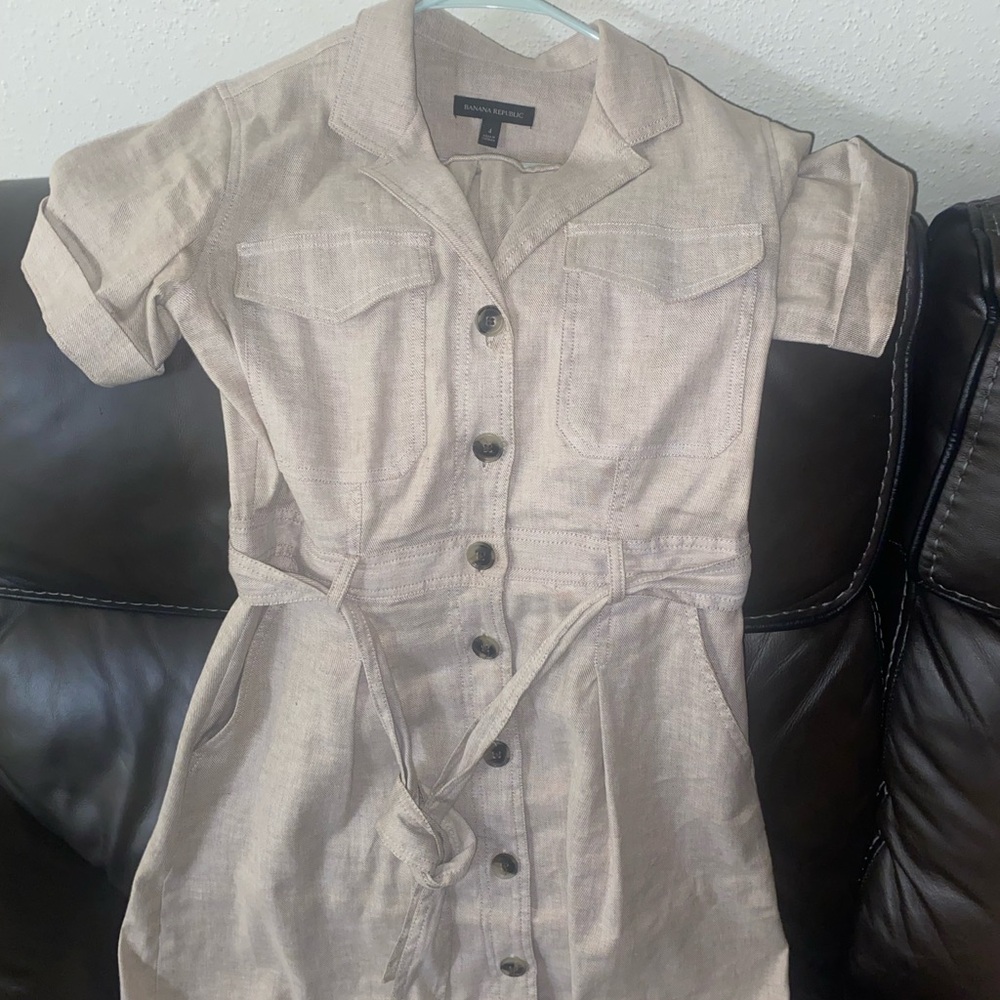 Banana Republic Tan Button-Up Dress with Belt